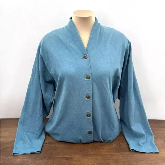 Vintage Mishi 100% Cotton Teal Long Lightweight Cardigan Sweater Pockets Medium - Picture 1 of 13